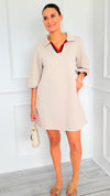 Prep School Puff Sleeve Dress - Beige-200 Dresses/Jumpsuits/Rompers-JODIFL-Coastal Bloom Boutique, find the trendiest versions of the popular styles and looks Located in Indialantic, FL