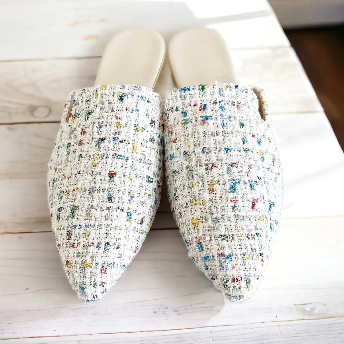Sequin Tweed Mules - White-250 Shoes-Darling-Coastal Bloom Boutique, find the trendiest versions of the popular styles and looks Located in Indialantic, FL