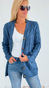 Open Front Cable Knit Cardigan - Dark Blue-150 Cardigans/Layers-On Blue-Coastal Bloom Boutique, find the trendiest versions of the popular styles and looks Located in Indialantic, FL