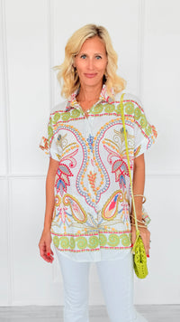 Paisley Garden Italian Blouse-110 short Sleeve Top-SORPRESA-Coastal Bloom Boutique, find the trendiest versions of the popular styles and looks Located in Indialantic, FL