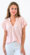 Flutter Away Pleated Top - Blush-110 Short Sleeve Tops-Ariella-Coastal Bloom Boutique, find the trendiest versions of the popular styles and looks Located in Indialantic, FL