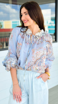 Palais Floral Italian Blouse- Blue