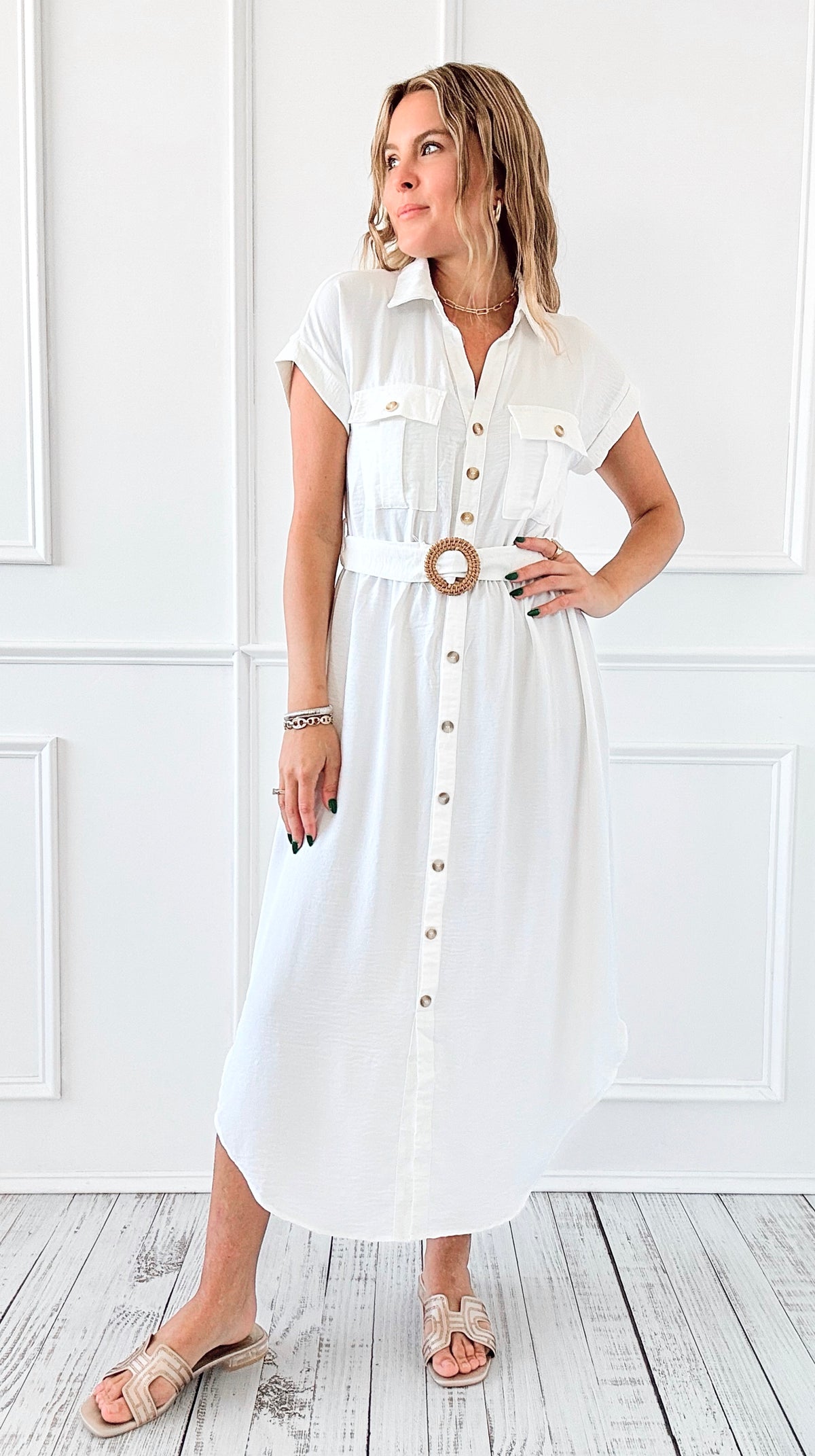 Collared Button Midi Dess-200 Dresses/Jumpsuits/Rompers-Blu Pepper-Coastal Bloom Boutique, find the trendiest versions of the popular styles and looks Located in Indialantic, FL