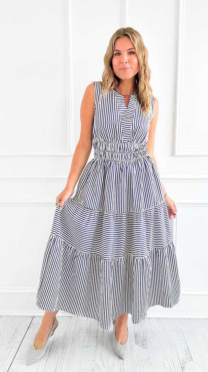 Sailaway Stripe Tiered Midi Dress-200 Dresses/Jumpsuits/Rompers-she+sky-Coastal Bloom Boutique, find the trendiest versions of the popular styles and looks Located in Indialantic, FL