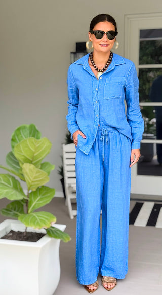 The Ellis Linen Italian Pant- Periwinkle