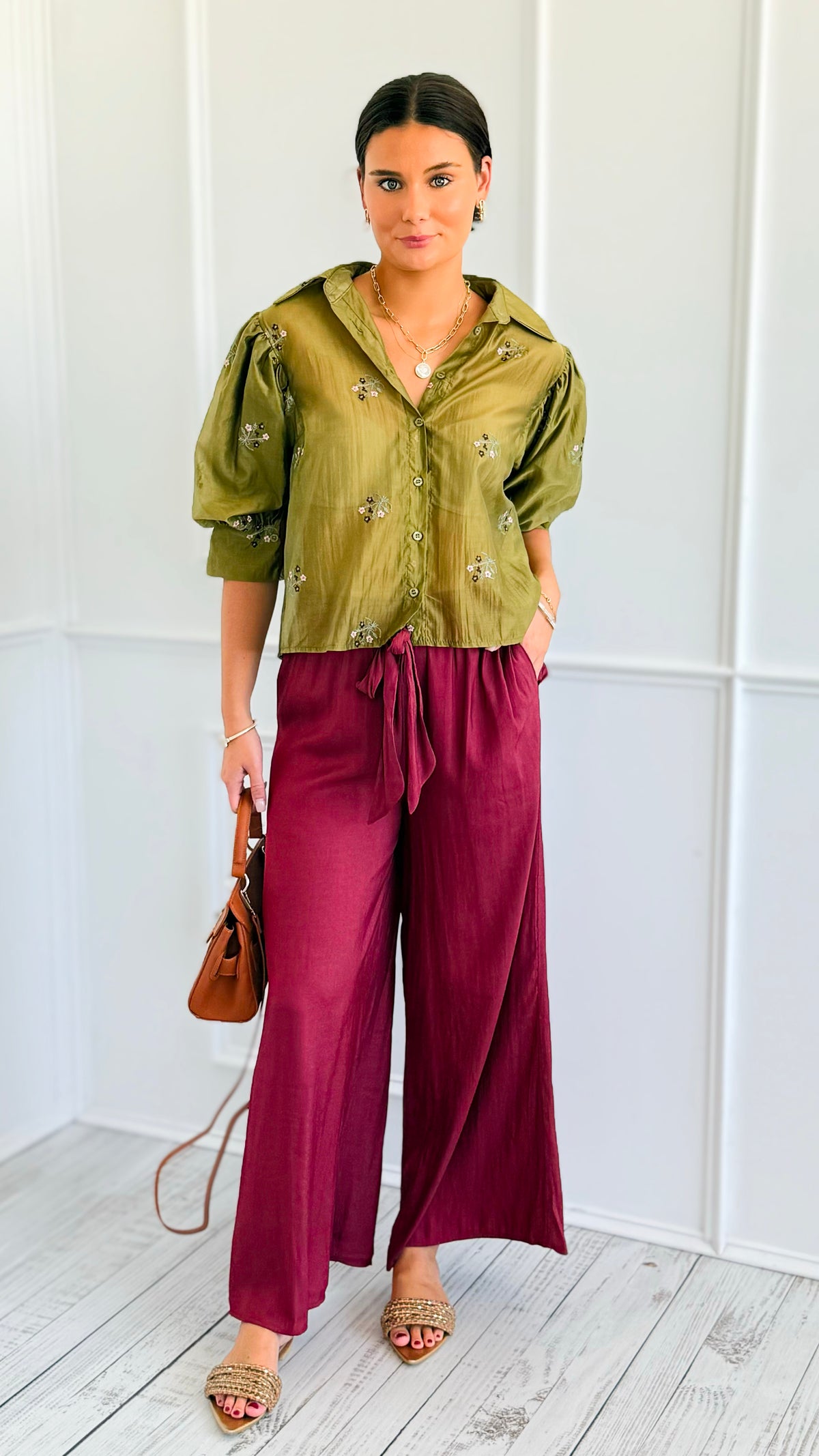 Evening Glow Flow Pant - Maroon-170 Bottoms-DOE AND RAE-Coastal Bloom Boutique, find the trendiest versions of the popular styles and looks Located in Indialantic, FL