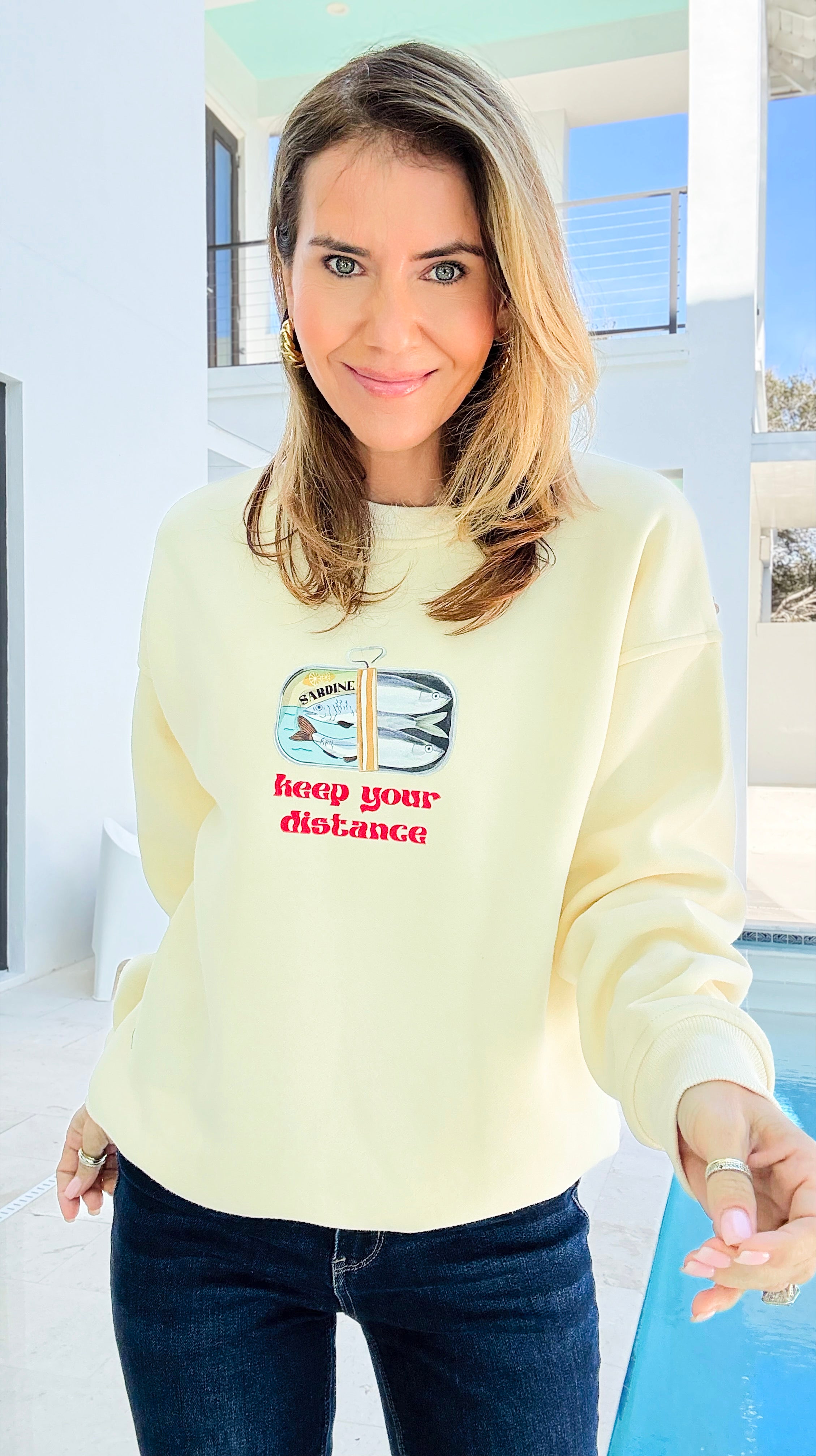 Embroidered Keep Your Distance Sweatshirt-130 Long Sleeve Tops-Bailey Rose-Coastal Bloom Boutique, find the trendiest versions of the popular styles and looks Located in Indialantic, FL