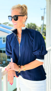 Polished Play Pinstripe Top - Navy