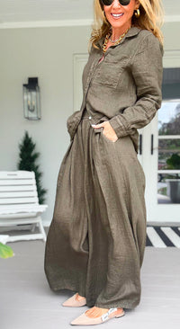 The Finley Linen Italian Pant- Army Green