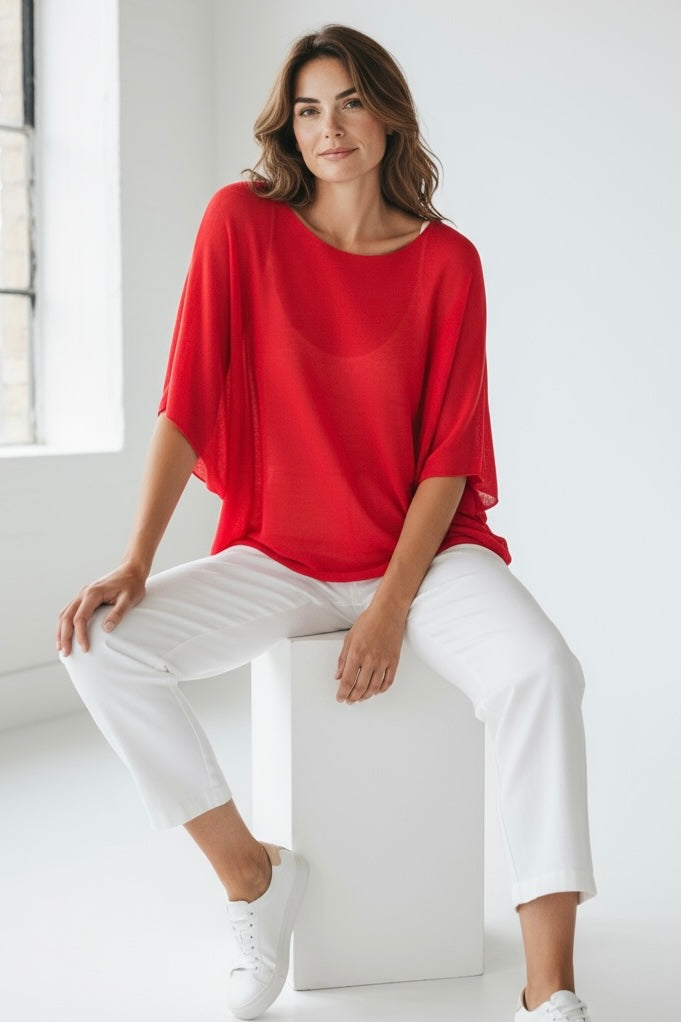 Ease Move Italian Top- Red-110 Short Sleeve Tops-Aute-Coastal Bloom Boutique, find the trendiest versions of the popular styles and looks Located in Indialantic, FL