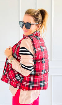 Plaid Printed Padded Vest - Red-150 Cardigans/Layers-Jodifl-Coastal Bloom Boutique, find the trendiest versions of the popular styles and looks Located in Indialantic, FL