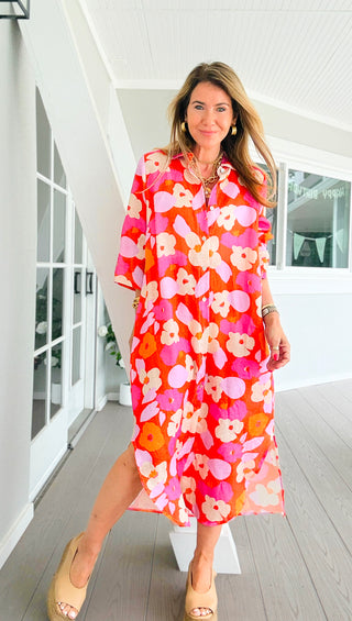 Sunset Spritz Linen Italian Button Dress