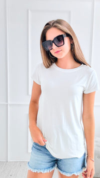 Round Hem Short Sleeve Top - Off White-110 Short Sleeve Tops-Zenana-Coastal Bloom Boutique, find the trendiest versions of the popular styles and looks Located in Indialantic, FL