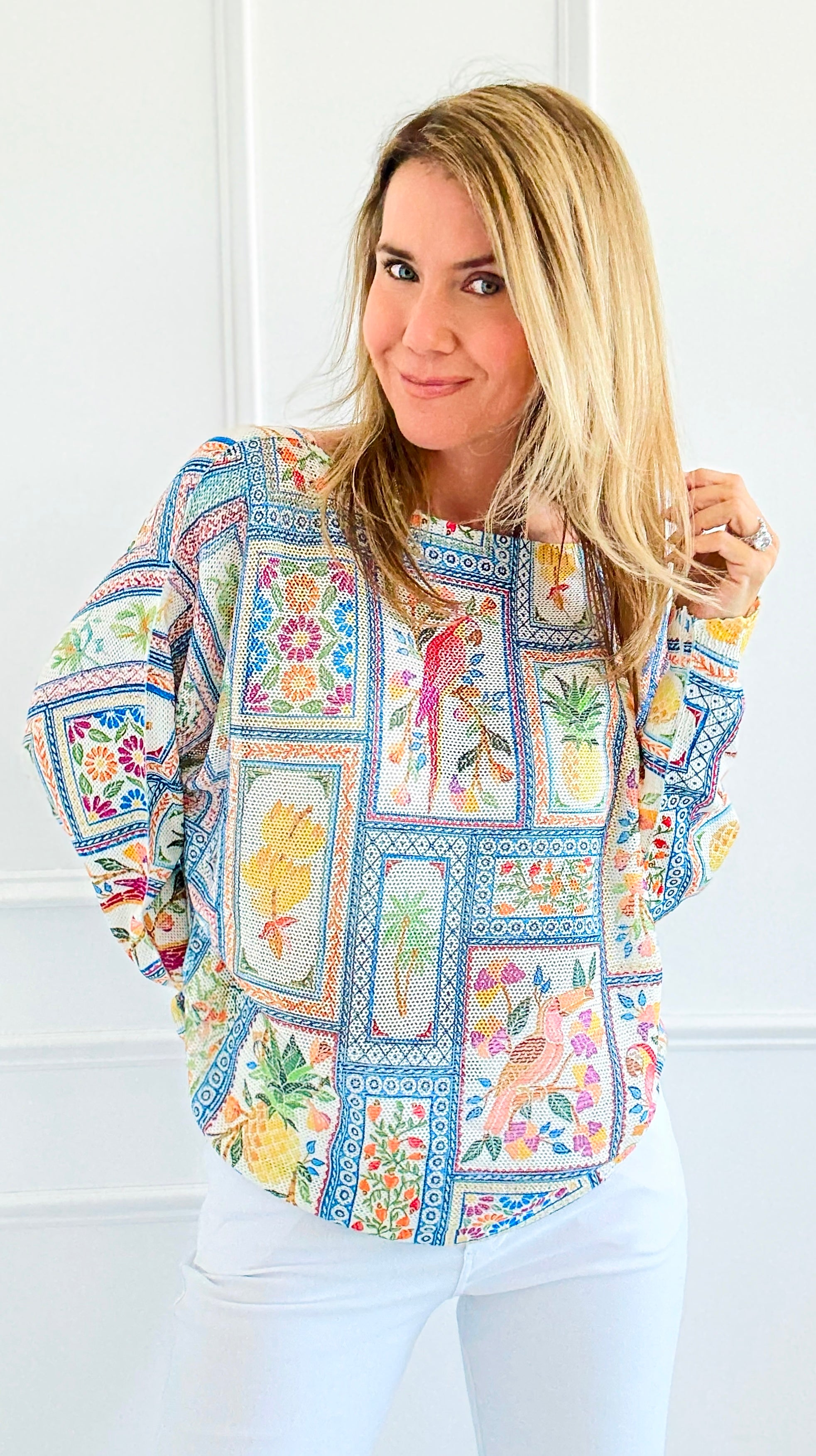 Tropical Windows Italian St Tropez Sweater-140 Sweaters-SORPRESA-Coastal Bloom Boutique, find the trendiest versions of the popular styles and looks Located in Indialantic, FL