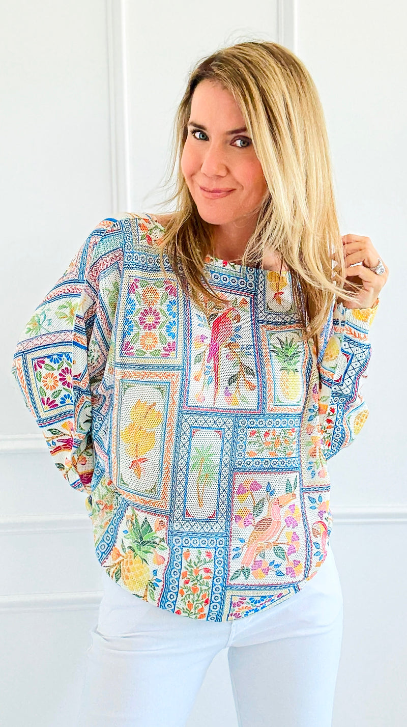 Tropical Windows Italian St Tropez Sweater-140 Sweaters-SORPRESA-Coastal Bloom Boutique, find the trendiest versions of the popular styles and looks Located in Indialantic, FL