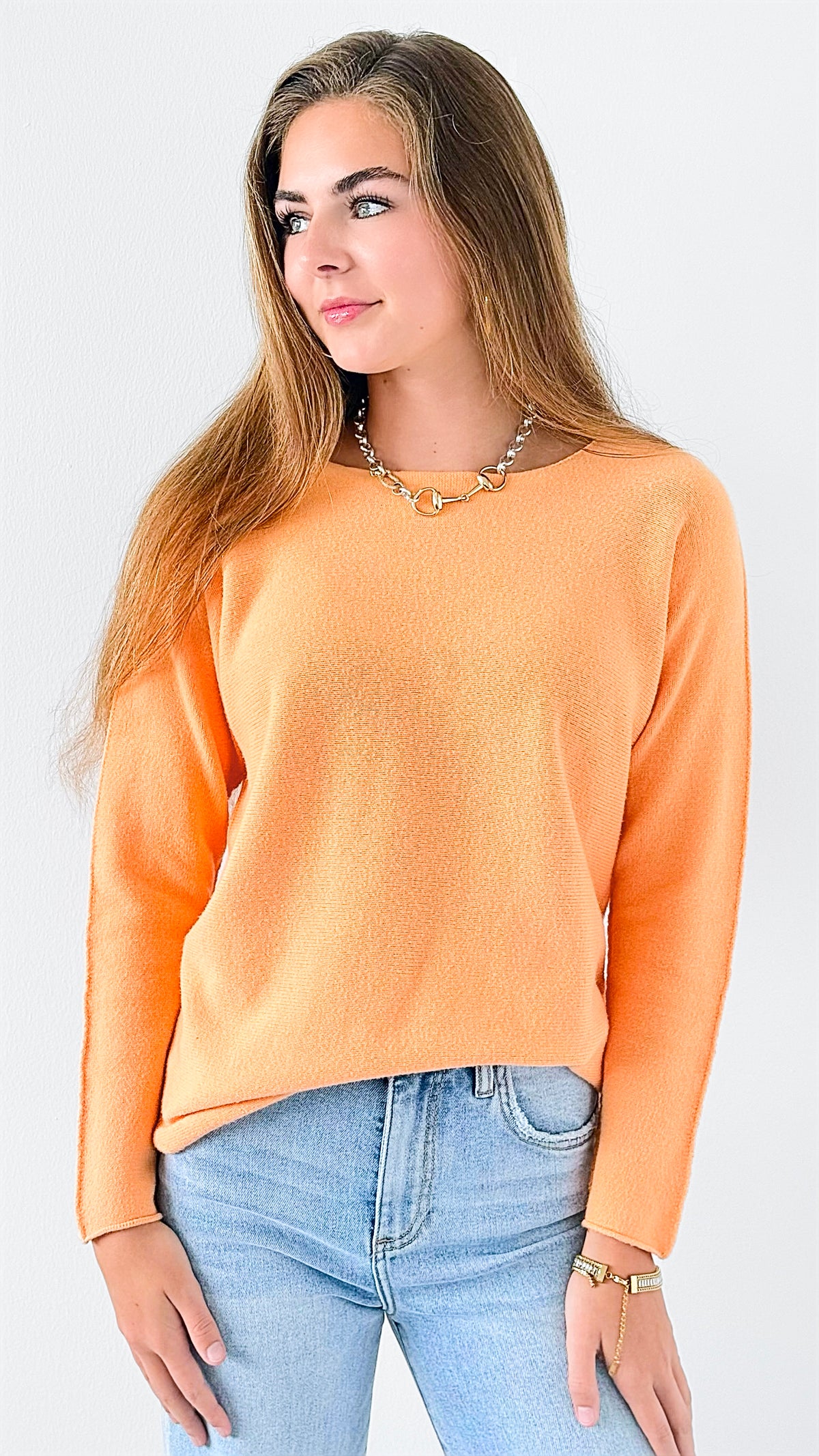 Soho Italian Boatneck Pullover - Cantaloupe-140 Sweaters-Italianissimo-Coastal Bloom Boutique, find the trendiest versions of the popular styles and looks Located in Indialantic, FL