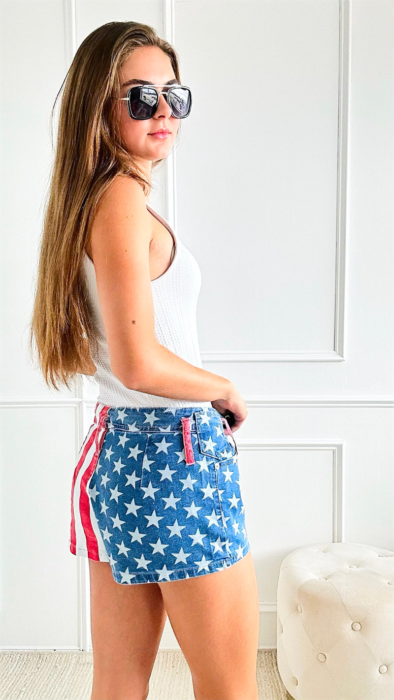 USA Flag Denim Short-170 Bottoms/Shorts-BIBI-Coastal Bloom Boutique, find the trendiest versions of the popular styles and looks Located in Indialantic, FL
