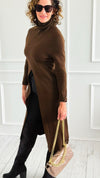Chic Long Split Italian Sweater - Brown-150 Cardigans/Layers-Italianissimo/Z Studio-Coastal Bloom Boutique, find the trendiest versions of the popular styles and looks Located in Indialantic, FL