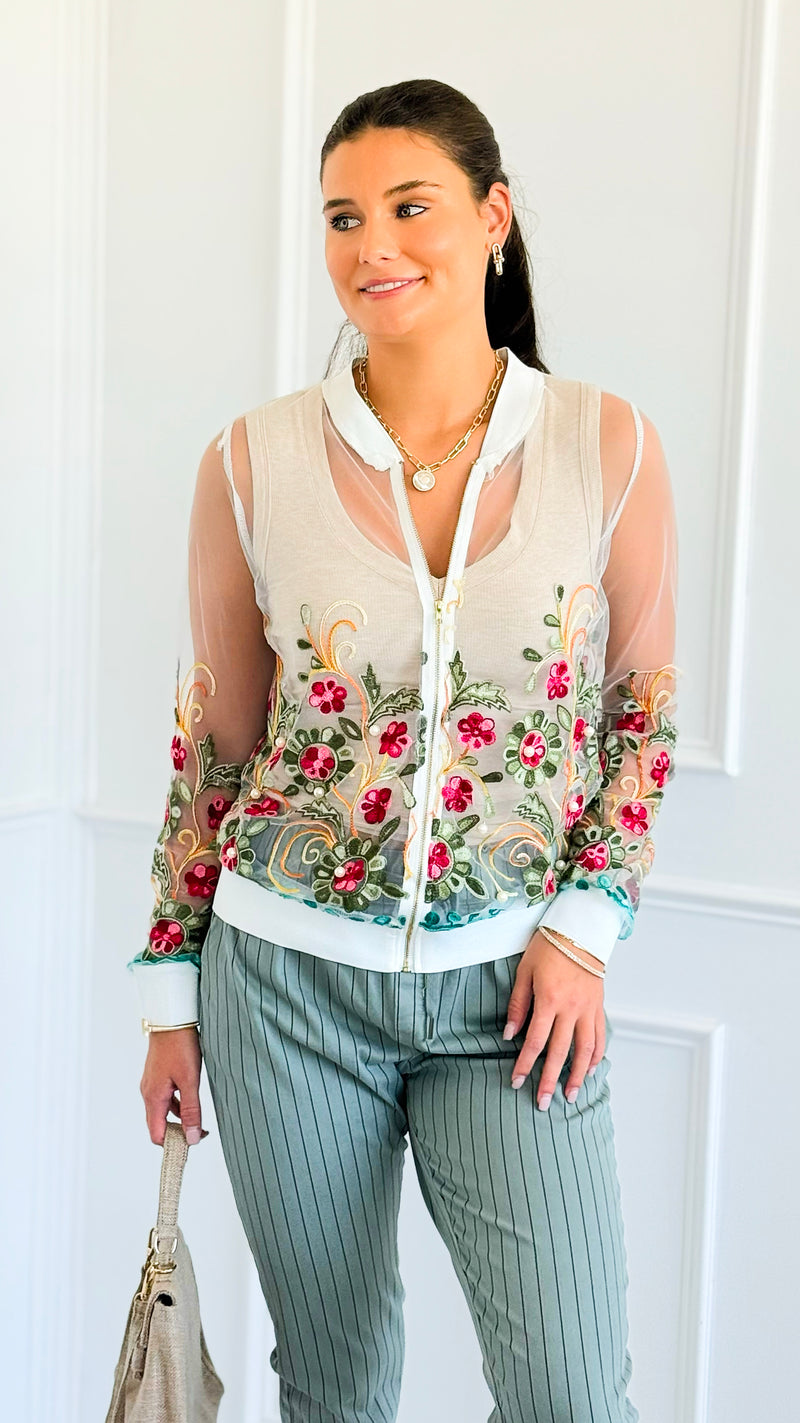 Garden Bloom Embroidered Zip-Up-130 Long sleeve top-in2you-Coastal Bloom Boutique, find the trendiest versions of the popular styles and looks Located in Indialantic, FL