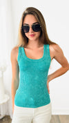 Acid Washed Ribbed Tank Top - Light Teal-100 Sleeveless Tops-Zenana-Coastal Bloom Boutique, find the trendiest versions of the popular styles and looks Located in Indialantic, FL