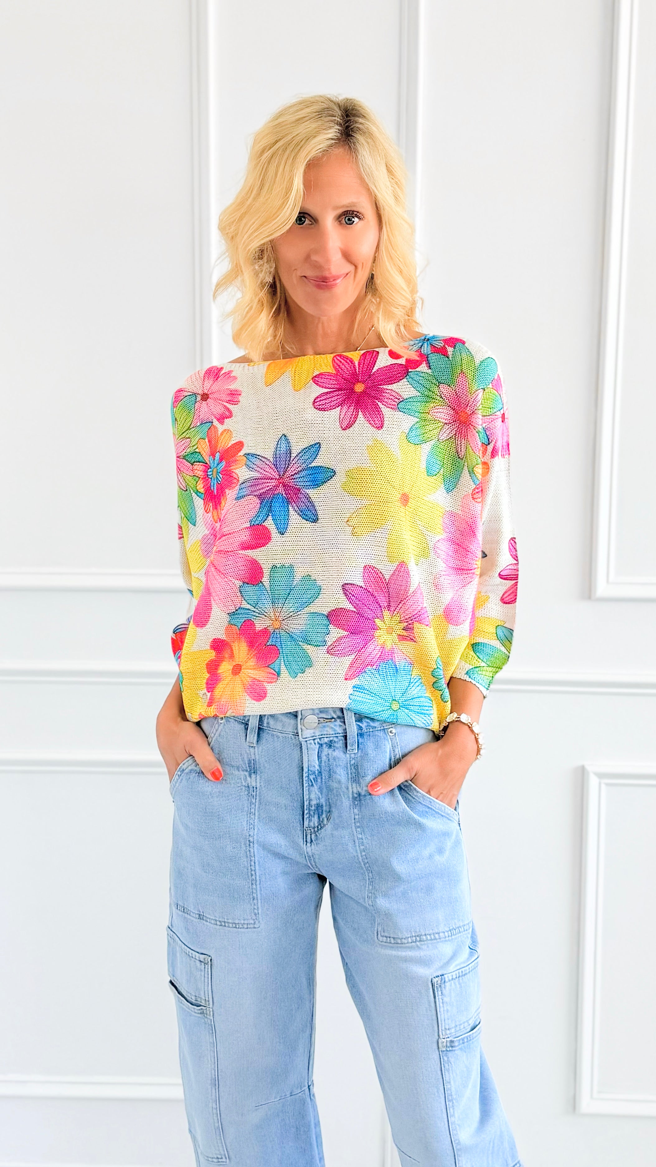 Bold Blossom St Tropez Italian Knit Sweater-140 Sweaters-FAITH/ SORPRESA-Coastal Bloom Boutique, find the trendiest versions of the popular styles and looks Located in Indialantic, FL