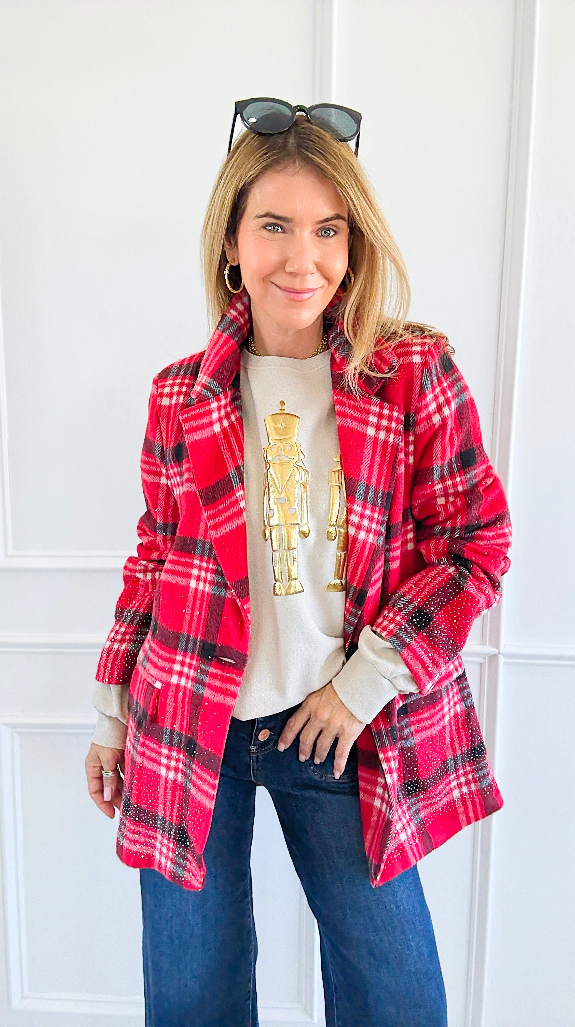 Glittering Plaid Italian Blazer-160 Jackets-TATTOO Z-Coastal Bloom Boutique, find the trendiest versions of the popular styles and looks Located in Indialantic, FL