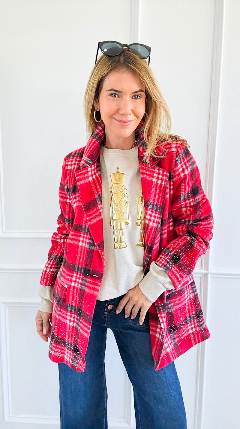 Glittering Plaid Italian Blazer-160 Jackets-TATTOO Z-Coastal Bloom Boutique, find the trendiest versions of the popular styles and looks Located in Indialantic, FL