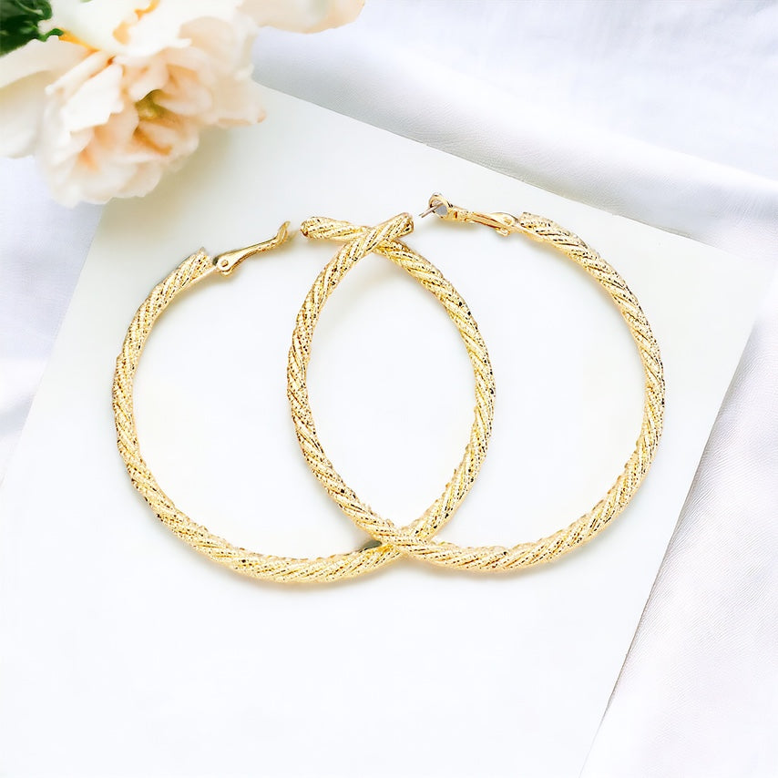 14k Twisted Textured Hoop Earrings-230 Jewelry-Wona Trading-Coastal Bloom Boutique, find the trendiest versions of the popular styles and looks Located in Indialantic, FL