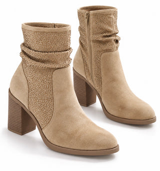 Studded Slouch Boots - Beige