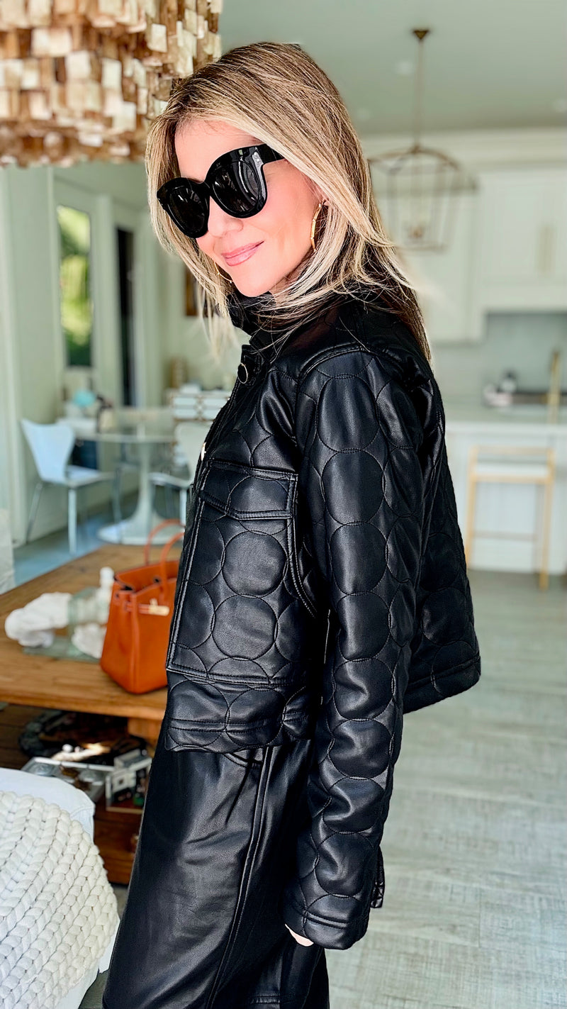 Vegan Leather Quilted Jacket - Black-150 Cardigan Layers-Dolce Cabo-Coastal Bloom Boutique, find the trendiest versions of the popular styles and looks Located in Indialantic, FL