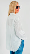 Striped Blouse With Buttons - White-130 Long Sleeve Tops-On Blue-Coastal Bloom Boutique, find the trendiest versions of the popular styles and looks Located in Indialantic, FL