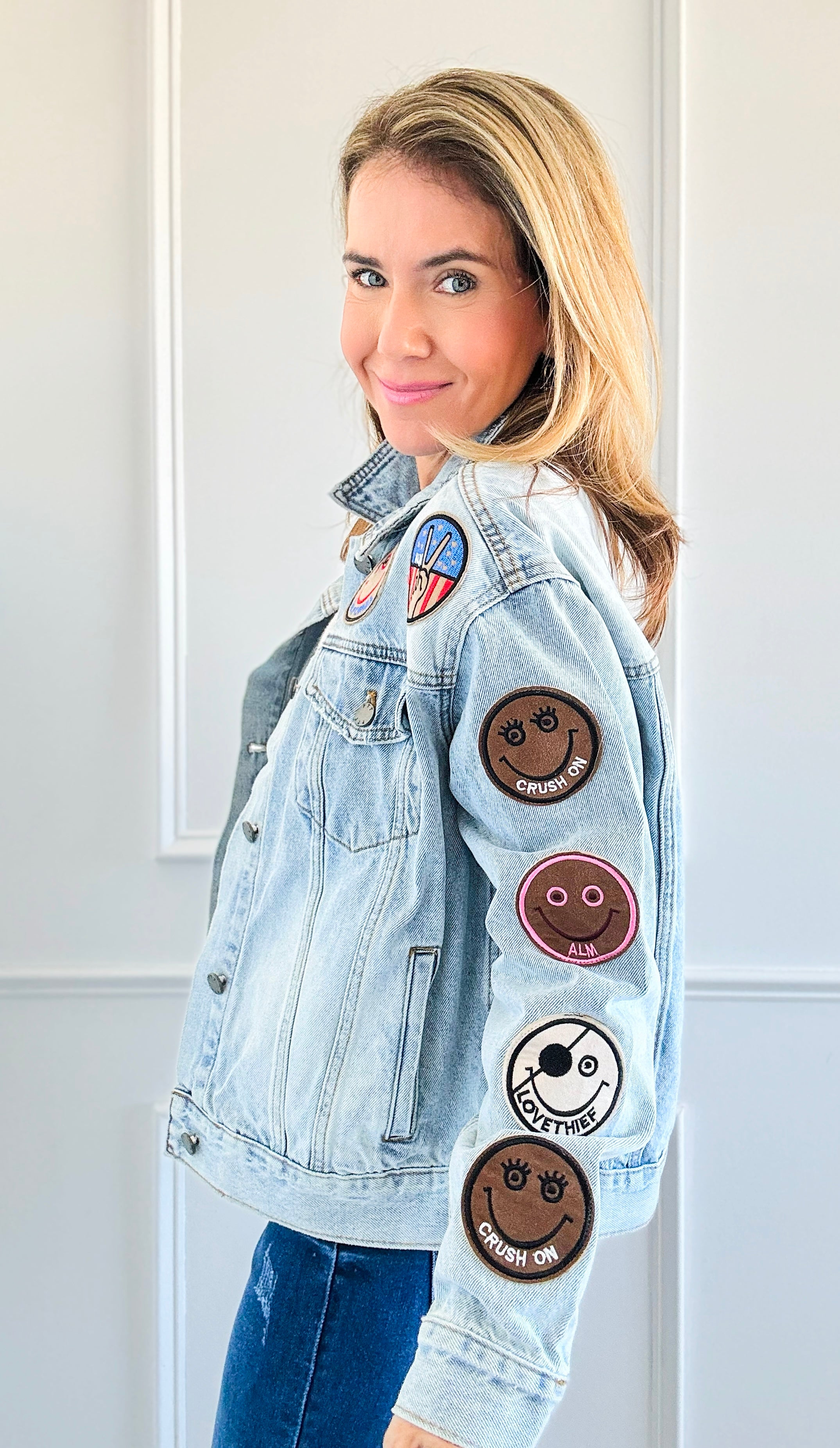 Happy Vibes Patch Jacket-160 Jackets-Veveret-Coastal Bloom Boutique, find the trendiest versions of the popular styles and looks Located in Indialantic, FL