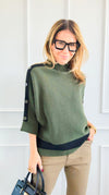 Modern Buttoned Sleeve Sweater- Olive-140 Sweaters-Z STUDIO-Coastal Bloom Boutique, find the trendiest versions of the popular styles and looks Located in Indialantic, FL