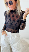 Lace Sheer Layering Top - Black-130 Long Sleeve Tops-Zenana-Coastal Bloom Boutique, find the trendiest versions of the popular styles and looks Located in Indialantic, FL