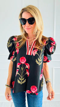 Garden Muse Puff Sleeve Top-110 Short Sleeve Tops-entro-Coastal Bloom Boutique, find the trendiest versions of the popular styles and looks Located in Indialantic, FL