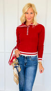 Seabreeze Cable Knit Sailor Sweater - Red-140 Sweaters-LOVE TREE-Coastal Bloom Boutique, find the trendiest versions of the popular styles and looks Located in Indialantic, FL