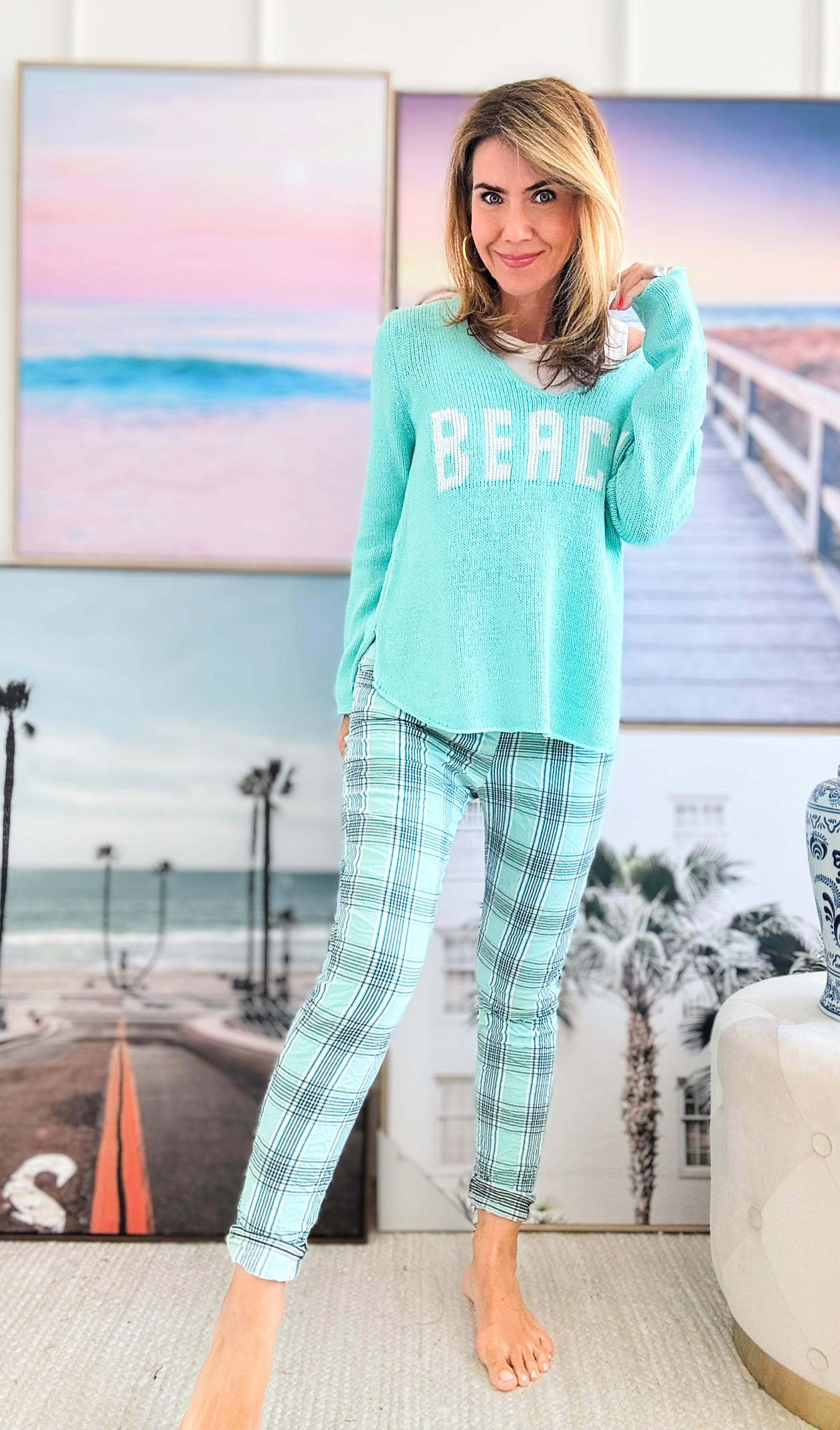 Plaid Perfection Italian Jogger - Mint-180 Joggers-Italianissimo-Coastal Bloom Boutique, find the trendiest versions of the popular styles and looks Located in Indialantic, FL