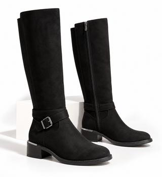 Buckle Riding Boots - Black