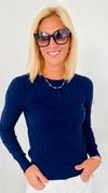 Hailey Knit Pullover Top - Navy-130 Long Sleeve Tops-Cielo-Coastal Bloom Boutique, find the trendiest versions of the popular styles and looks Located in Indialantic, FL