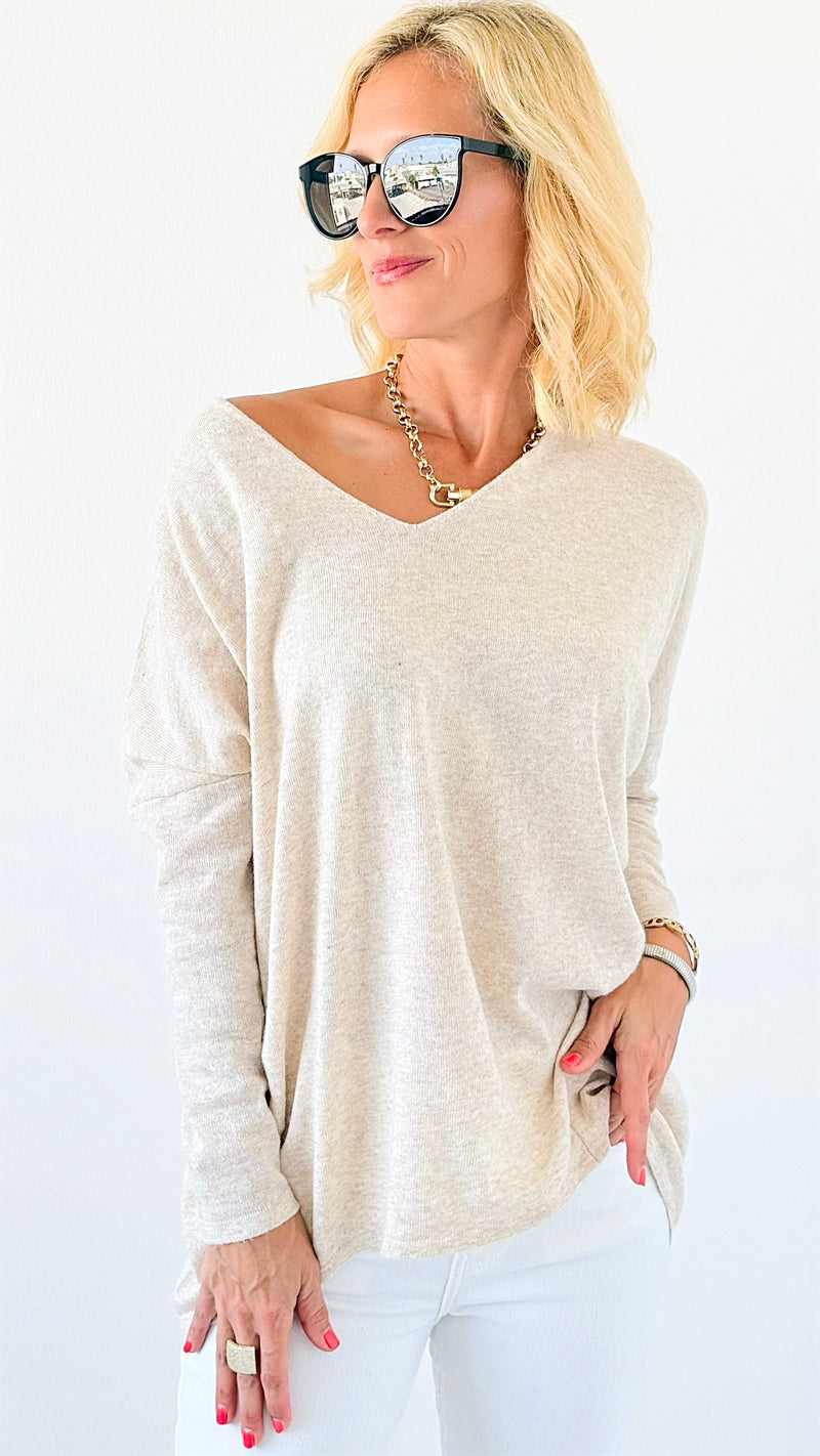 Poppy Relaxed Sweater - Heather Beige-130 Long Sleeve Tops-miracle-Coastal Bloom Boutique, find the trendiest versions of the popular styles and looks Located in Indialantic, FL