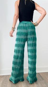 Wrinkle Tiered Shirring Velvet Wide Pants - Jade-170 Bottoms-BIBI-Coastal Bloom Boutique, find the trendiest versions of the popular styles and looks Located in Indialantic, FL