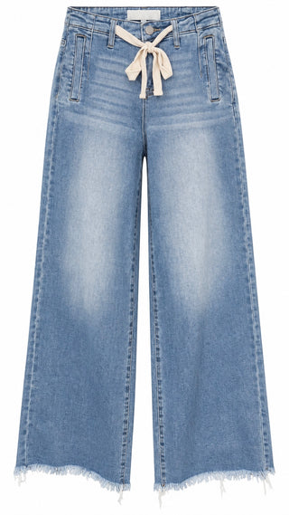 Drawstring Wide Leg Denim Pants