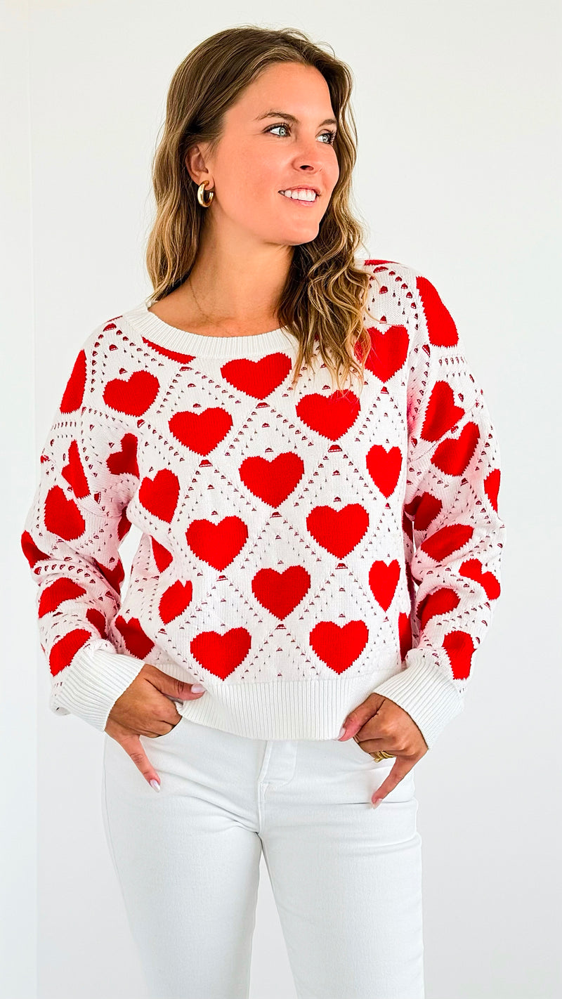 Hearts Knit Sweater-Red-140 Sweaters-MIRACLE-Coastal Bloom Boutique, find the trendiest versions of the popular styles and looks Located in Indialantic, FL