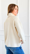 Chic Split Italian Sweater- Cream-140 Sweaters-Italianissimo-Coastal Bloom Boutique, find the trendiest versions of the popular styles and looks Located in Indialantic, FL