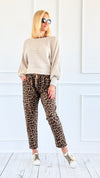 Leopard Luxe Drawstring Italian Joggers - Camel-180 Joggers-VENTI6 OUTLET-Coastal Bloom Boutique, find the trendiest versions of the popular styles and looks Located in Indialantic, FL