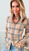 Plaid Relaxed Shirt-Beige-130 Long Sleeve Tops-CBALY-Coastal Bloom Boutique, find the trendiest versions of the popular styles and looks Located in Indialantic, FL