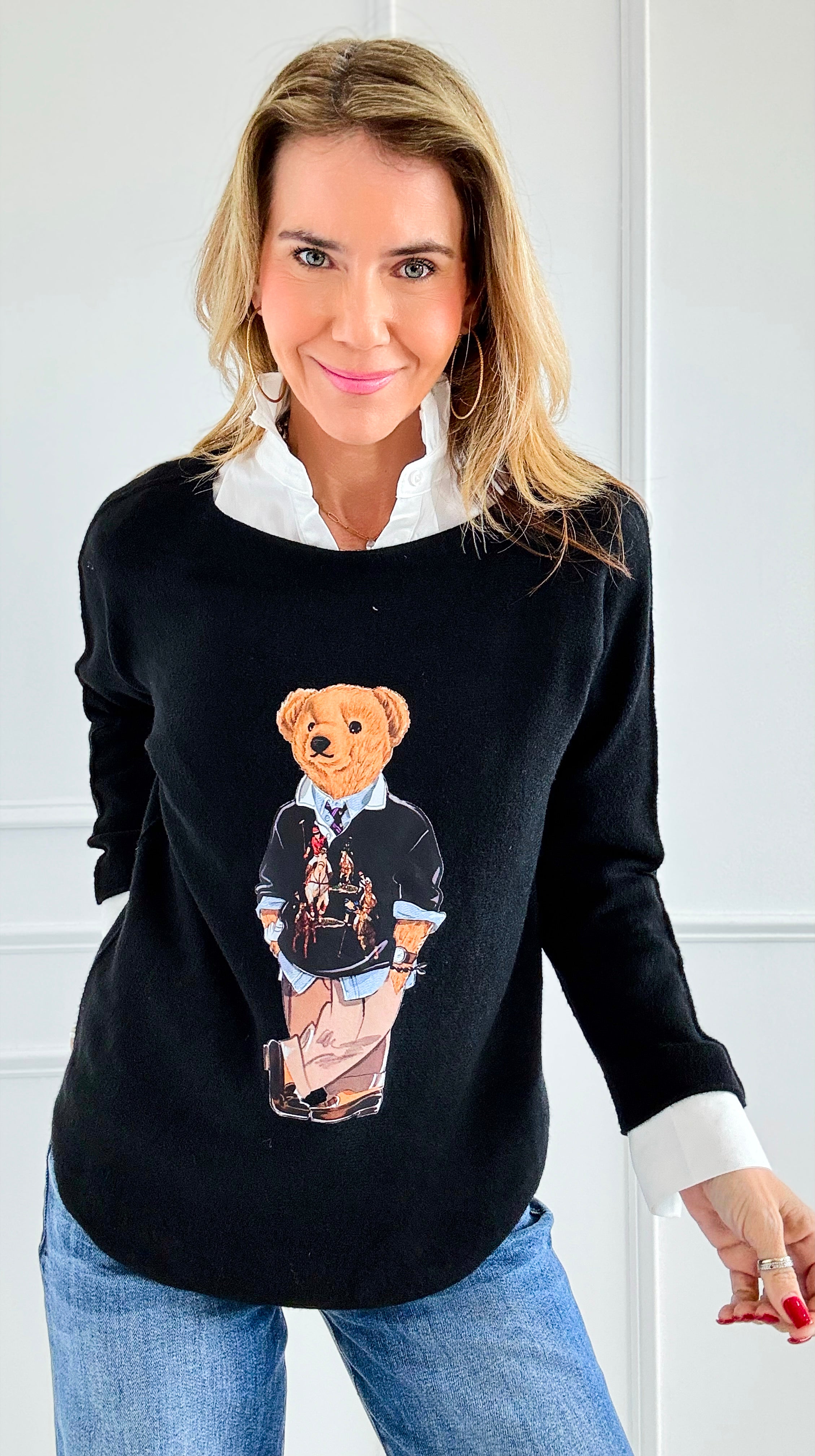 Jerry The Bear Italian Pullover- Black-140 Sweaters-Italianissimo-Coastal Bloom Boutique, find the trendiest versions of the popular styles and looks Located in Indialantic, FL