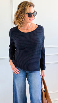 Wavy Lines Italian Pullover- Navy-140 Sweaters-Aute-Coastal Bloom Boutique, find the trendiest versions of the popular styles and looks Located in Indialantic, FL