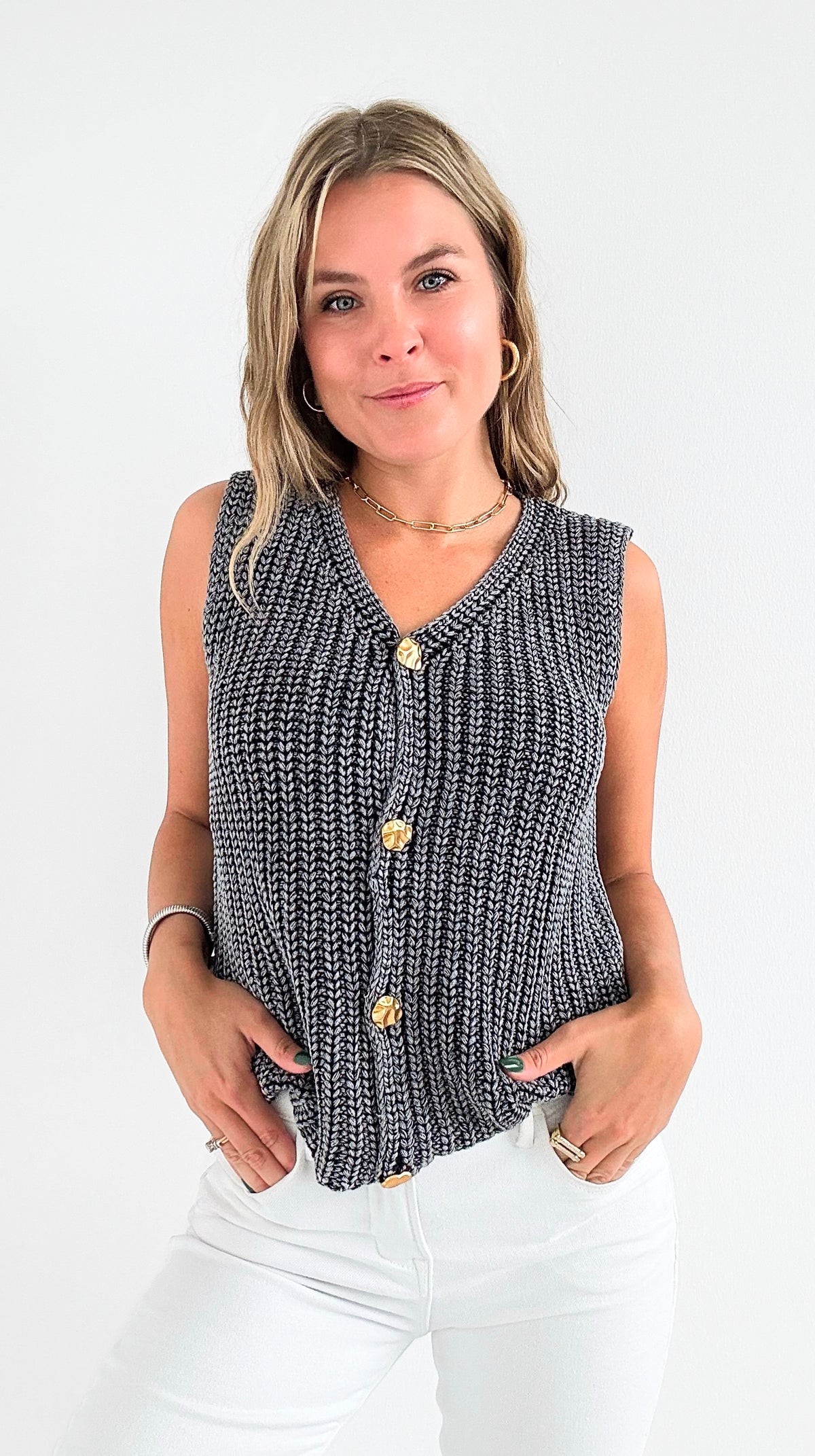 Timeless Button-Up Knit Vest - Black-150 Cardigans/Layers-JODIFL-Coastal Bloom Boutique, find the trendiest versions of the popular styles and looks Located in Indialantic, FL