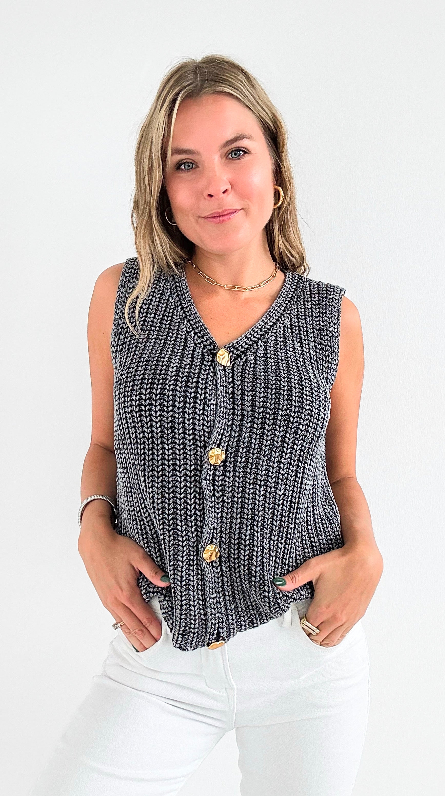 Timeless Button-Up Knit Vest - Black-150 Cardigans/Layers-JODIFL-Coastal Bloom Boutique, find the trendiest versions of the popular styles and looks Located in Indialantic, FL